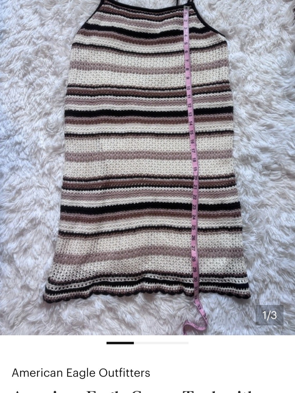 American Eagle Outfitters Cream, Brown and Black Striped Knit Midi Skirt